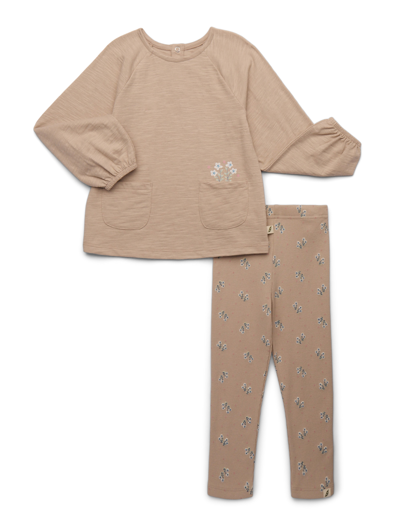 easy-peasy Toddler Girls Organic Raglan Top with Long-Sleeves \u0026 Rib Leggings Set, 2-Piece, Sizes 18M-5T